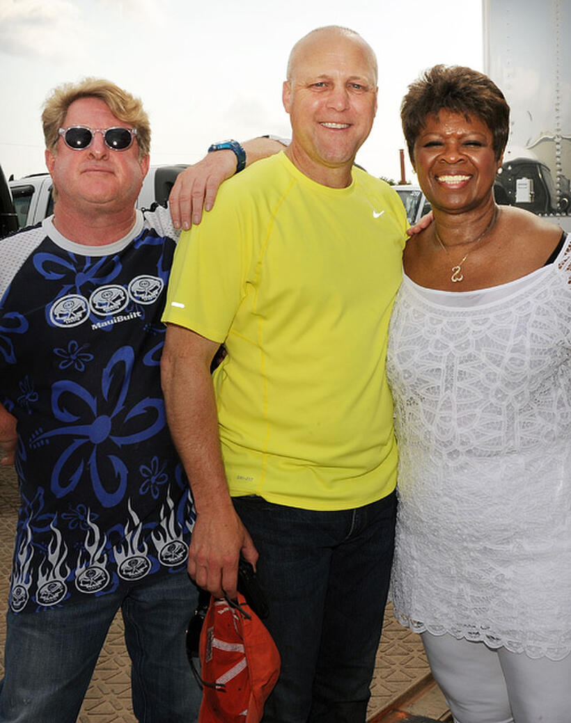 N.O. Jazz Festival Producer/Director Quint Davis, New Orleans Mayor Mitch Landrieu and Irma Thomas at the Day 2 of 2011 New Orleans Jazz & Heritage Festival in New Orleans.