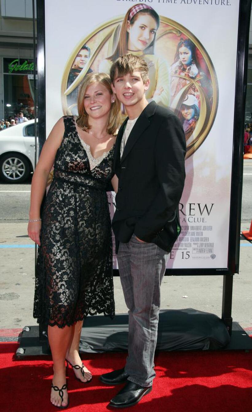 Max Thieriot and guest at the premiere of "Nancy Drew."