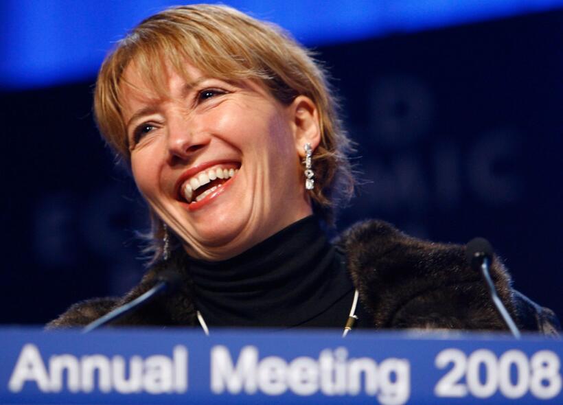 Emma Thompson at the World Economic Forum receives a crystal award.
