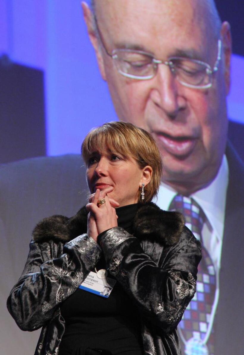 Emma Thompson at the World Economic Forum receives a crystal award.