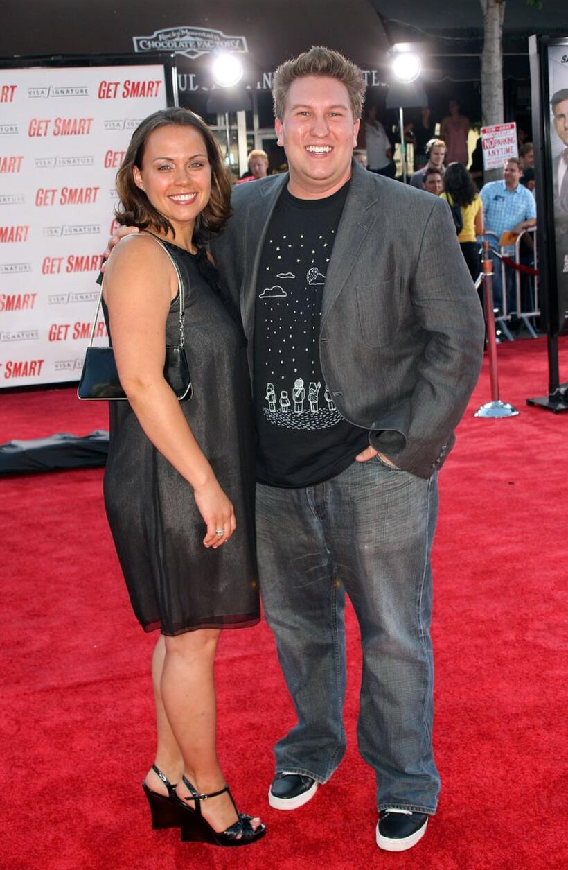 Nate Torrence and Guest at the world premiere of "Get Smart."