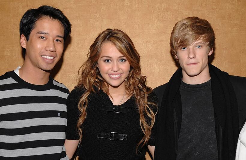 Jared Eng, Miley Cyrus and Lucas Till at the screening of "Hannah Montana."