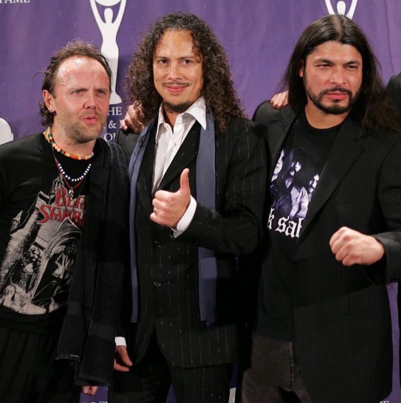 Lars Ulrich, Kirk Hammett and Robert Trujillo at the 21st Annual Rock And Roll Hall Of Fame Induction Ceremony.