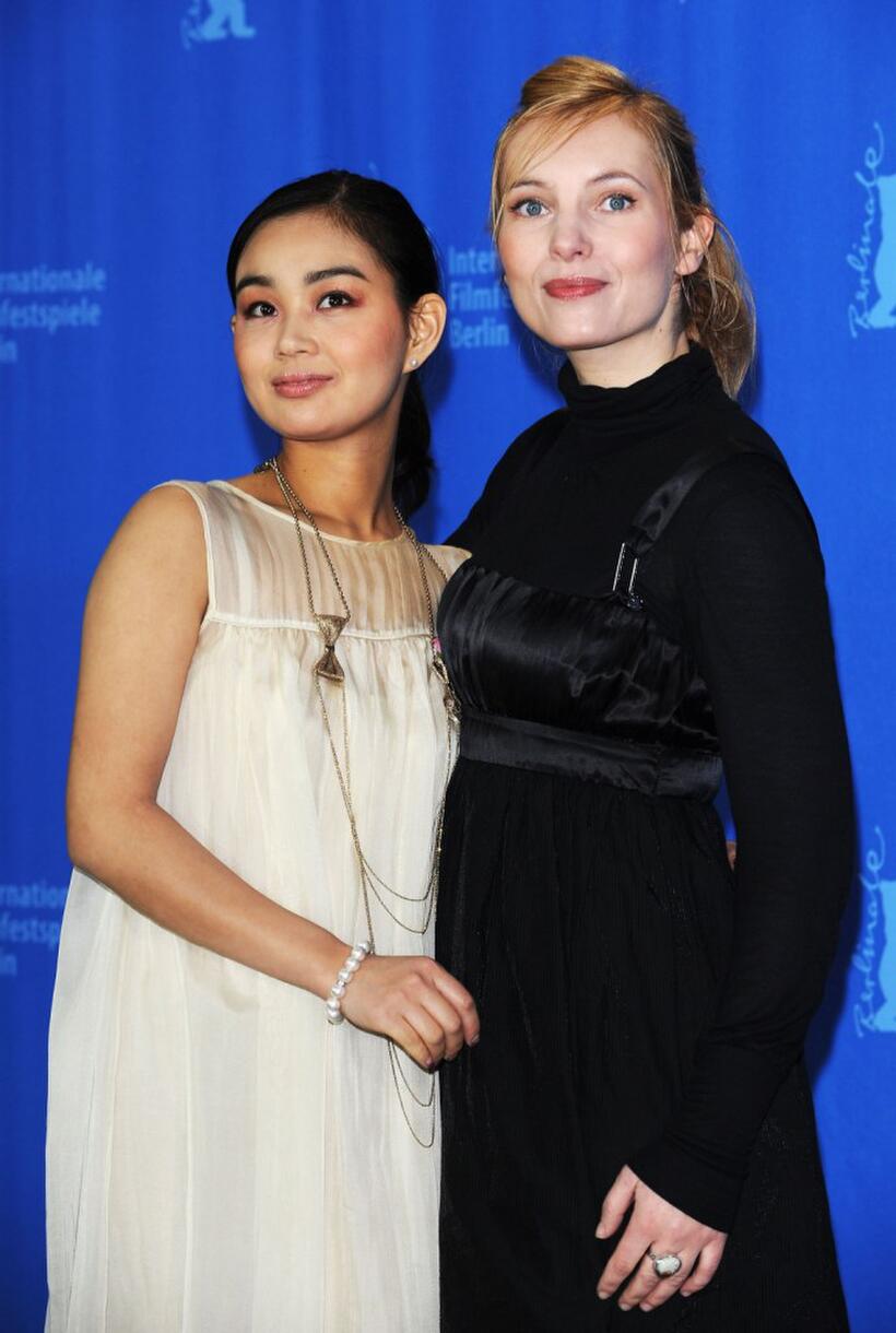 Aya Irizuki and Nadja Uhl at the photocall of "Cherry Blossoms" during the 58th International Berlinale Film Festival.