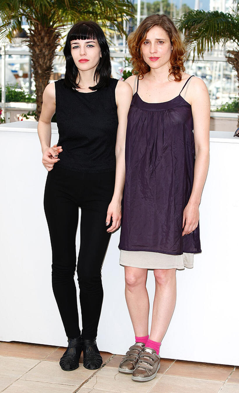 Mary Tsoni and Aggeliki Papoulia at the photocall of "Dog Tooth" during the 62nd International Cannes Film Festival.