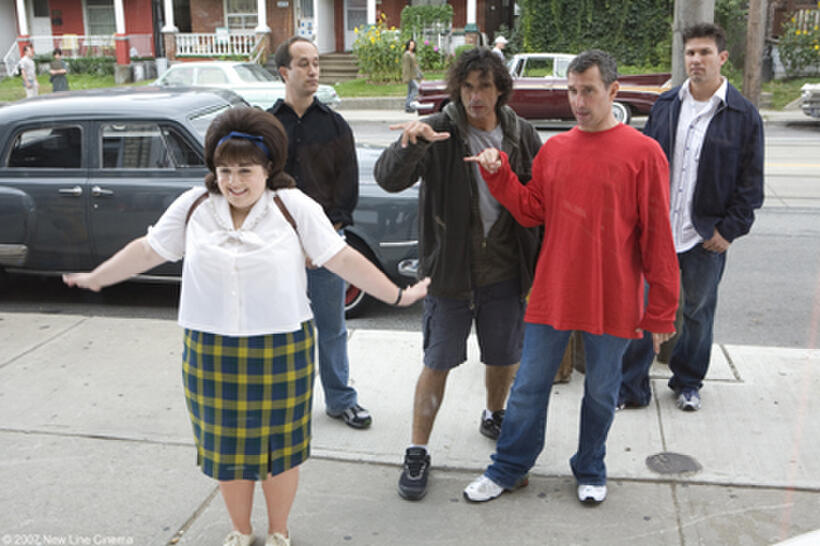 Director Adam Shankman reviews a scene with Nikki Blonsky, 1st assistant director Daniel Silverberg, director of photography Bojan Bazelli and executive producer Garrett Grant on the set of the film "Hairspray."