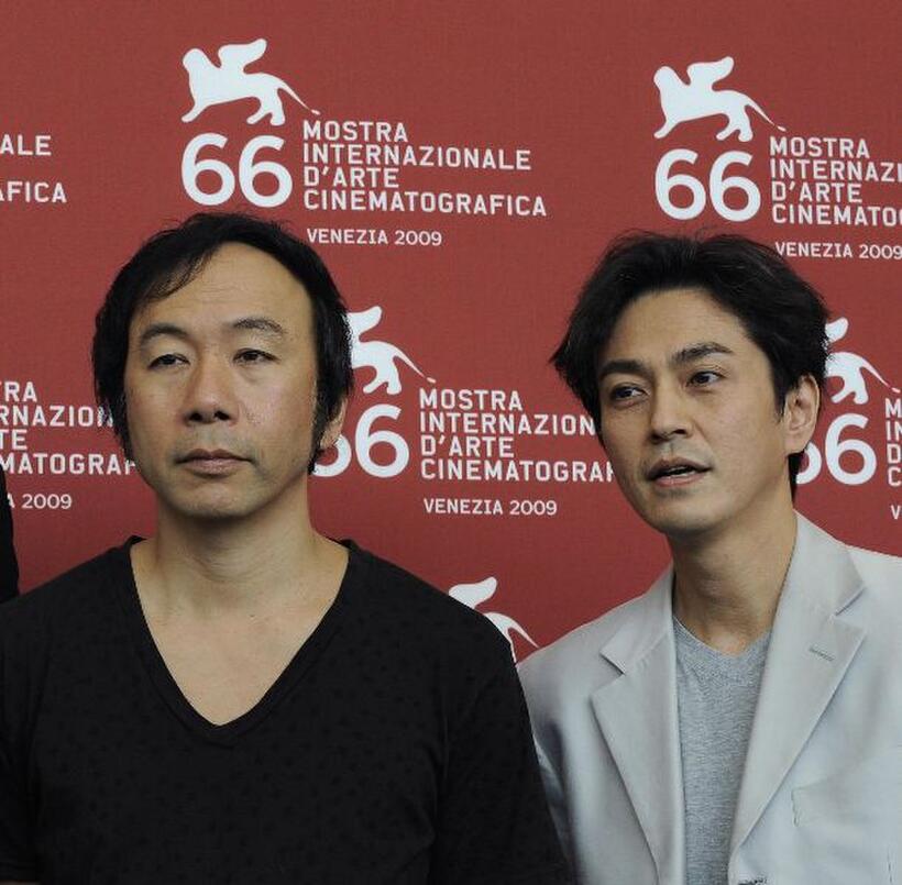 Shinya Tsukamoto and Masa Tanishima at the photocall of "Tetsuo The Bullet Man" during the Venice Film Festival.