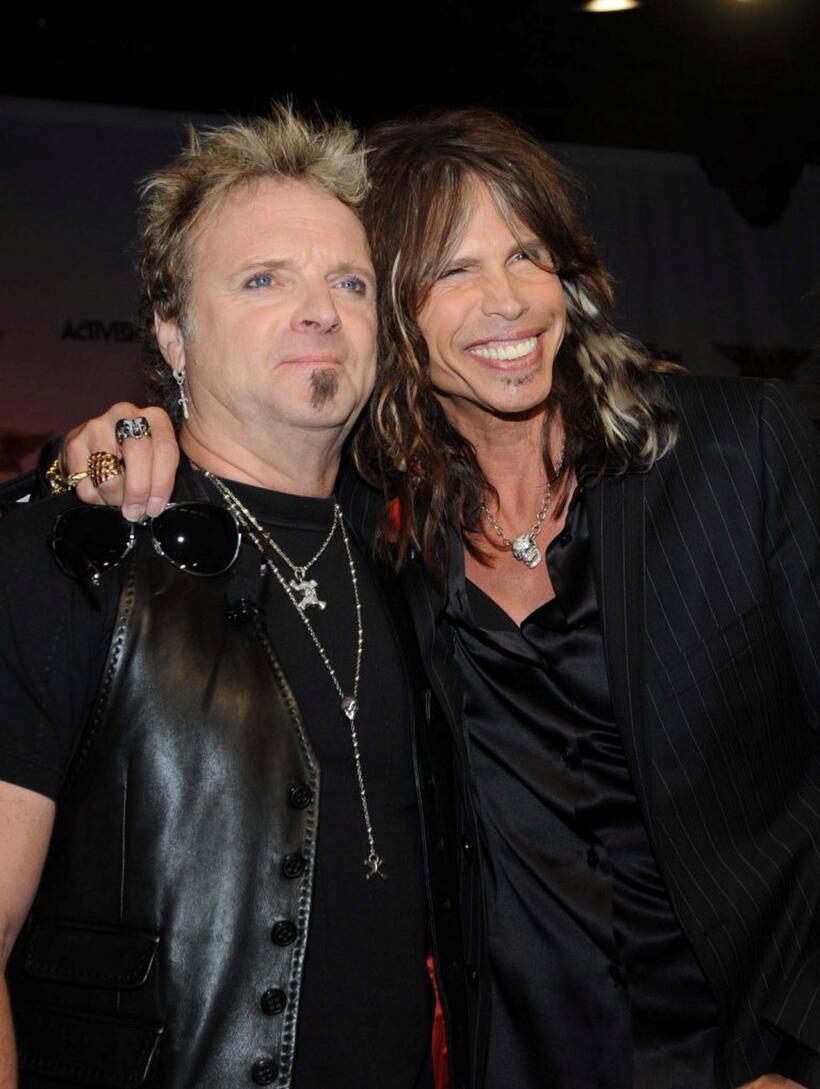 Joey Kramer and Steven Tyler at the launch of "Guitar Hero: Aerosmith."