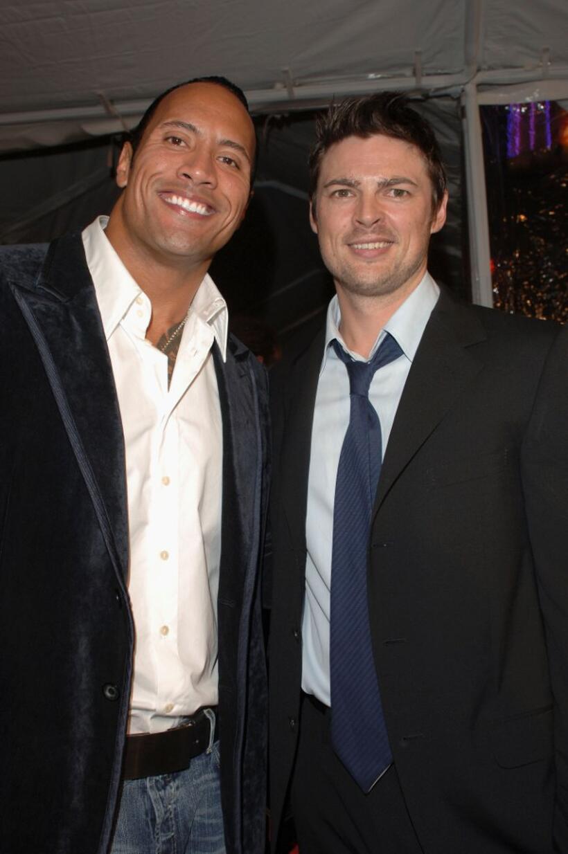 Dwayne "The Rock" Johnson and Karl Urban at the premiere of "Doom."