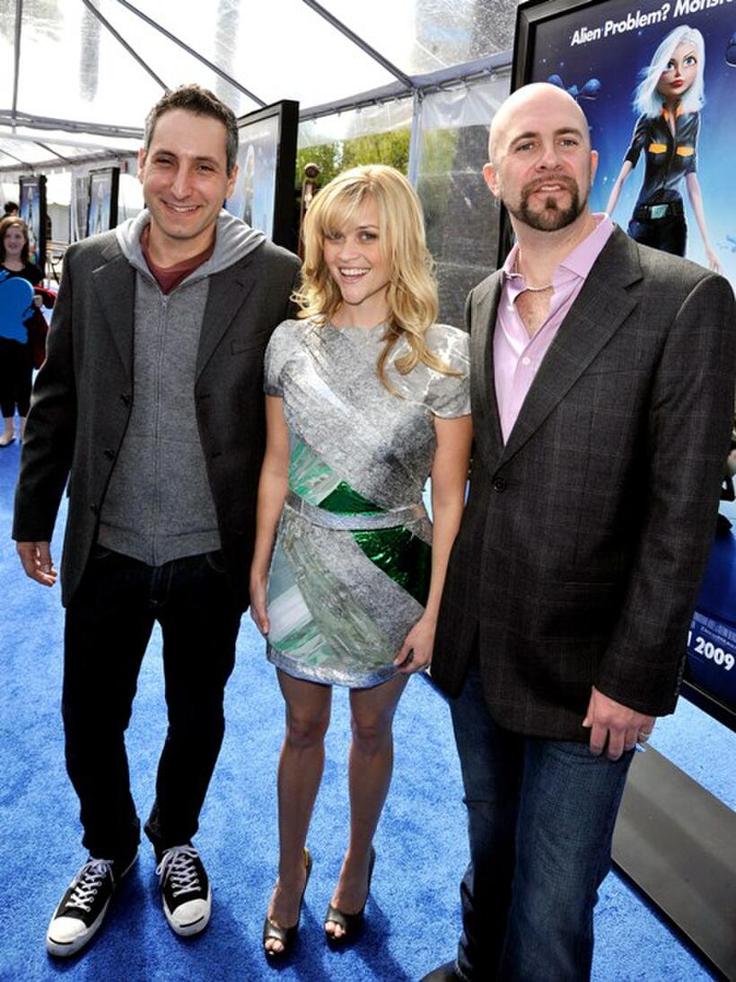 Director Rob Letterman, Reese Witherspoon and Conrad Vernon at the premiere of "Monsters Vs. Aliens."