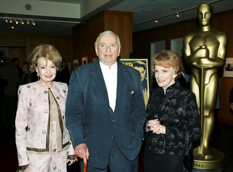 Gore Vidal author, Joan Leslie and Cora Sue Collins at the Academy of Motion Picture Arts and Sciences Centennial tribute to Oscar-winning actress Greta Garbo.