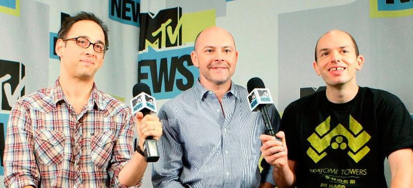 David Wain, Rob Cordrry and Paul Scheer at the MySpace & MTV Tower during the Comic-Con 2010.