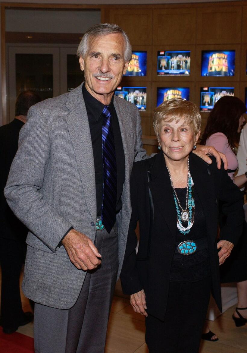 Dennis Weaver and wife Gerry at the surprise 70th birthday party for television talk show host Larry King.