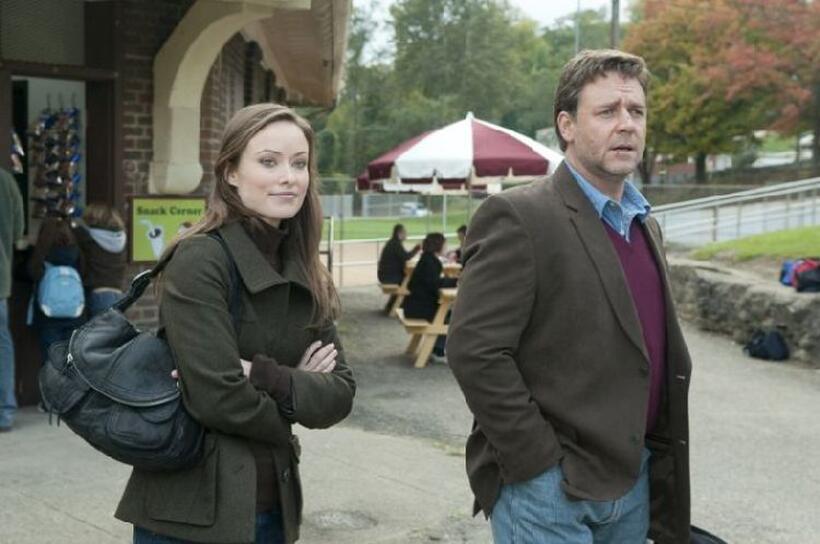 Olivia Wilde as Nicole and Russell Crowe as John Brennan in "The Next Three Days."