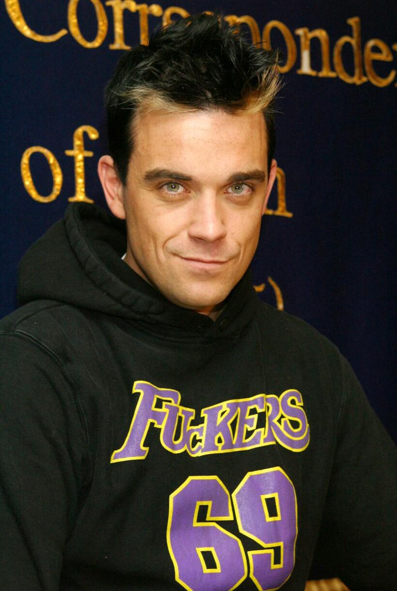 Robbie Williams at the news conference in Japan.