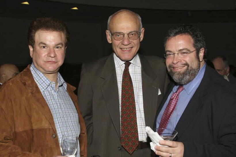 Robert Wuhl, Guest and Drew Neiporent at the release of the hotly anticipated Michelin Guide to New York City.