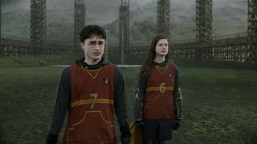 Daniel Radcliffe as Harry Potter and Bonnie Wright as Ginny Weasley in "Harry Potter and the Half-Blood Prince."