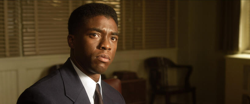 Chadwick Boseman as Jackie Robinson in "42."