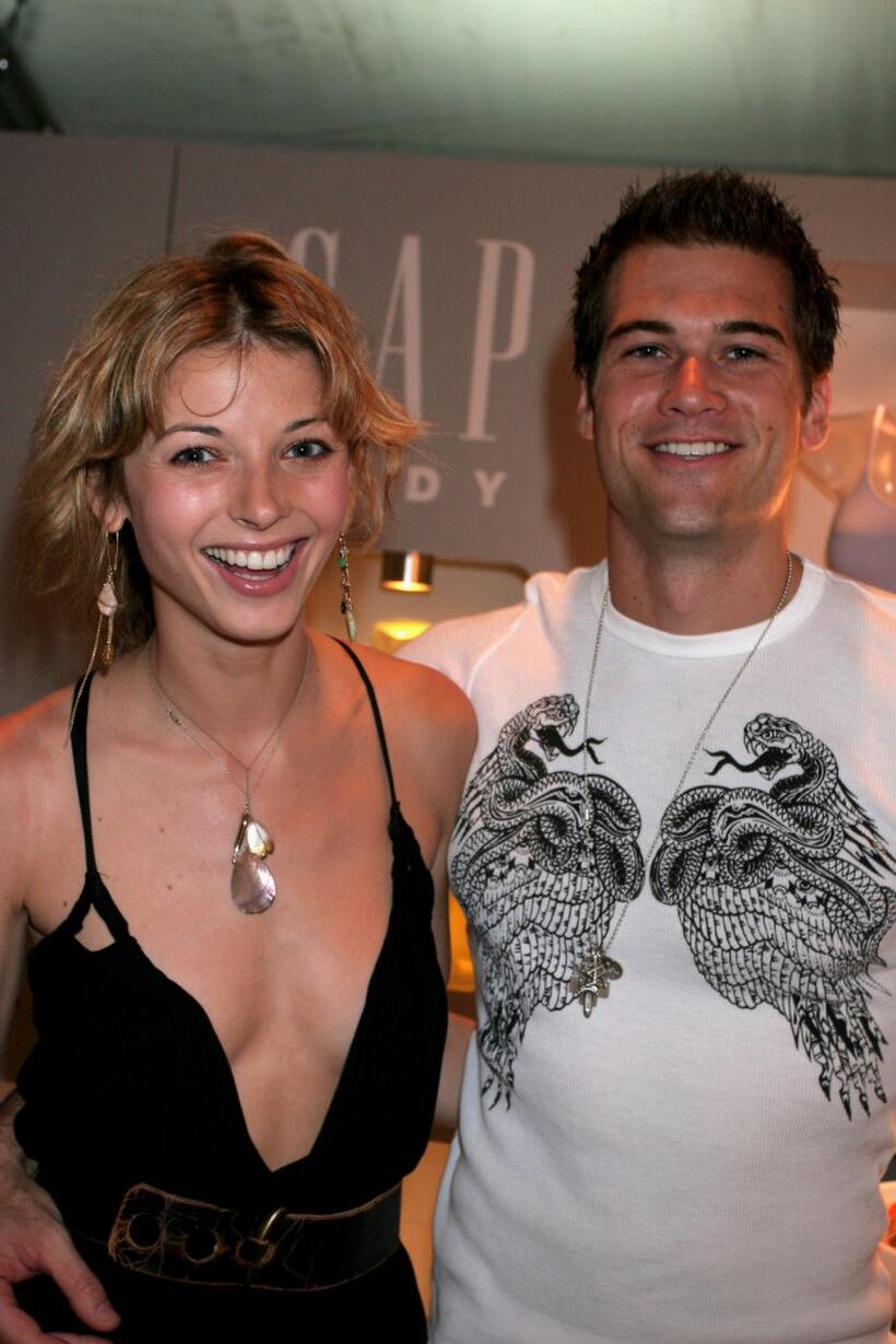 Rachel Perry and Nick Zano at the Gap body booth during the Olympus Fashion Week Spring 2006.
