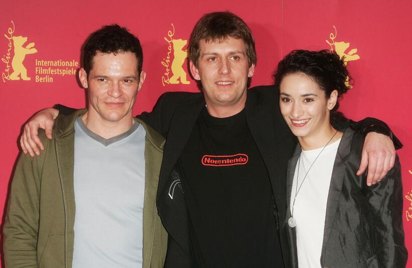 Boris Arquier, director Hannes Stoehr and Rachida Brakni at the photocall of "One Day in Europe" during the 55th Annual Berlinale International Film Festival.