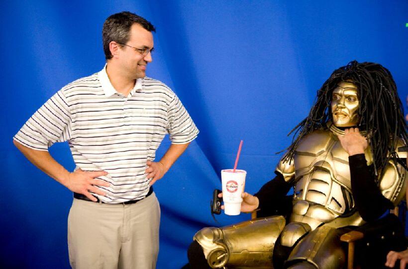Jack Giarraputo and Russell Brand in "Bedtime Stories."