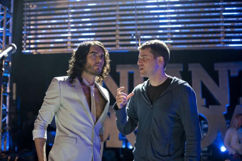 Russell Brand and writer/director/producer Nick Stoller on the set of "Get Him to the Greek."