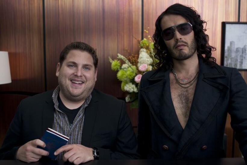 Jonah Hill as Aaron and Russell Brand as Aldous in "Get Him to the Greek."