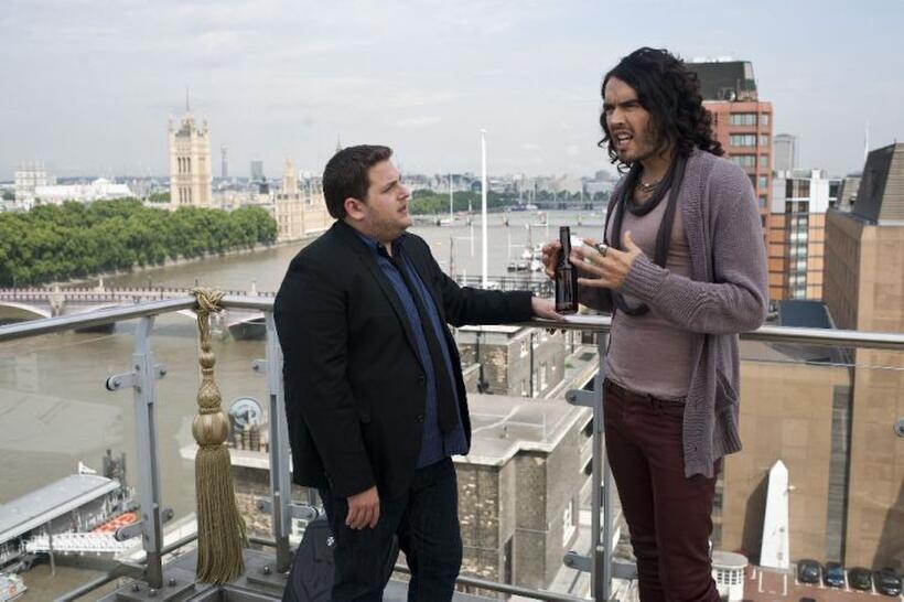 Jonah Hill as Aaron and Russell Brand as Aldous in "Get Him to the Greek."