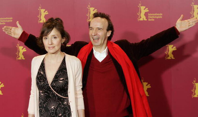 Nicoletta Braschi and Roberto Benigni at the photocall of "The Tiger And The Snow" during the 56th Berlin International Film Festival.