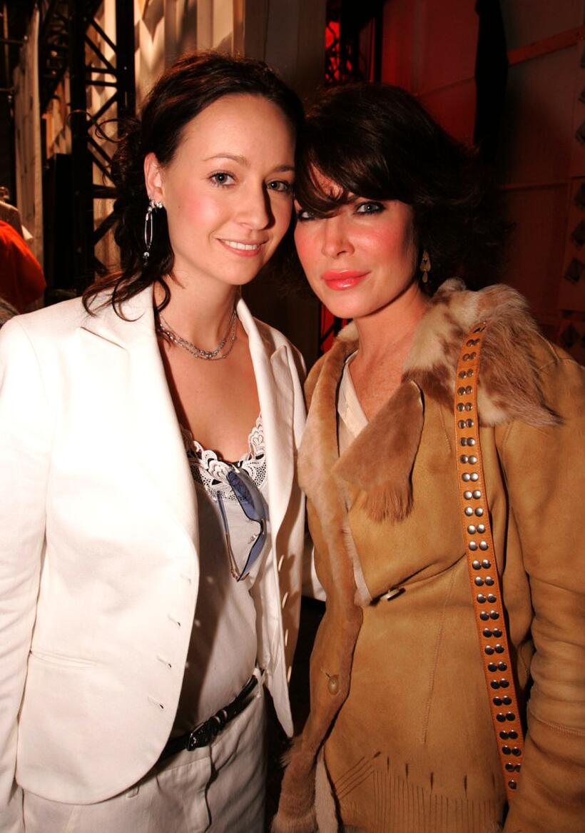 Lara Flynn Boyle and a model at the Jenni Kayne Spring 2005 show at the Mercedes-Benz Fashion Week.