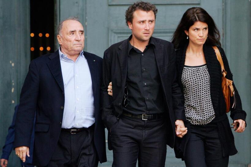 Claude Brasseur with his son Alexandre at the funeral mass of French actor Jean-Pierre Cassel.