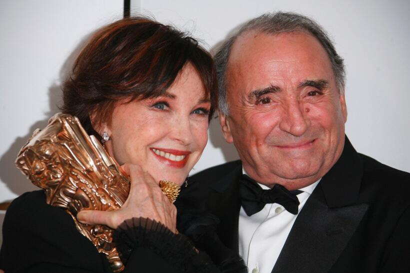 Claude Brasseur and Marlene Jobert at the 32nd Cesars film awards ceremony, during a photo call.