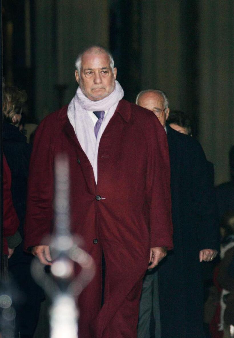 Jean-Claude Brialy at the Sainte-Clotilde basilica for the funeral mass for French actor Philippe Noiret.