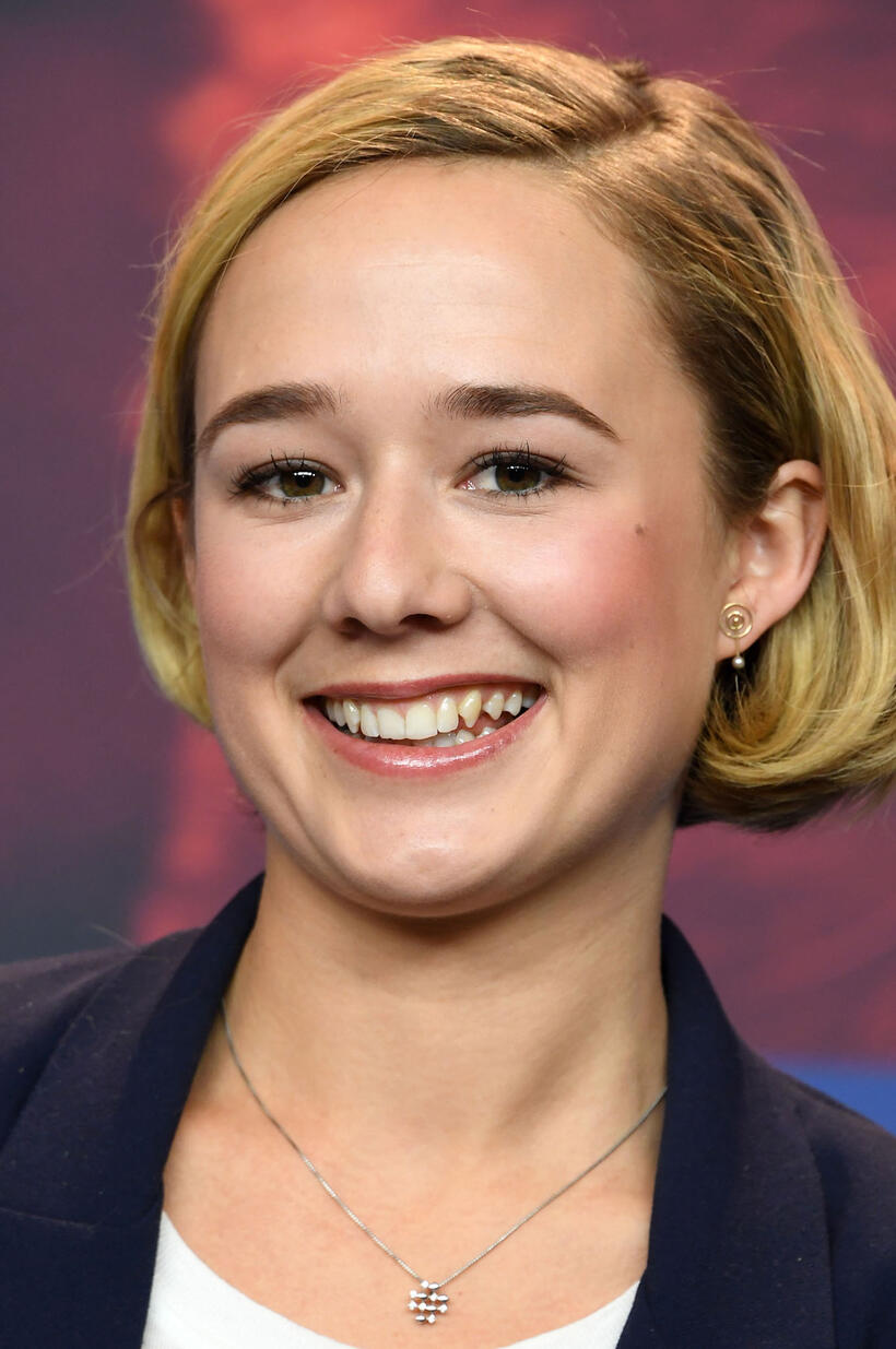 Alba August at the "Becoming Astrid" press conference during the 68th Berlinale International Film Festival.