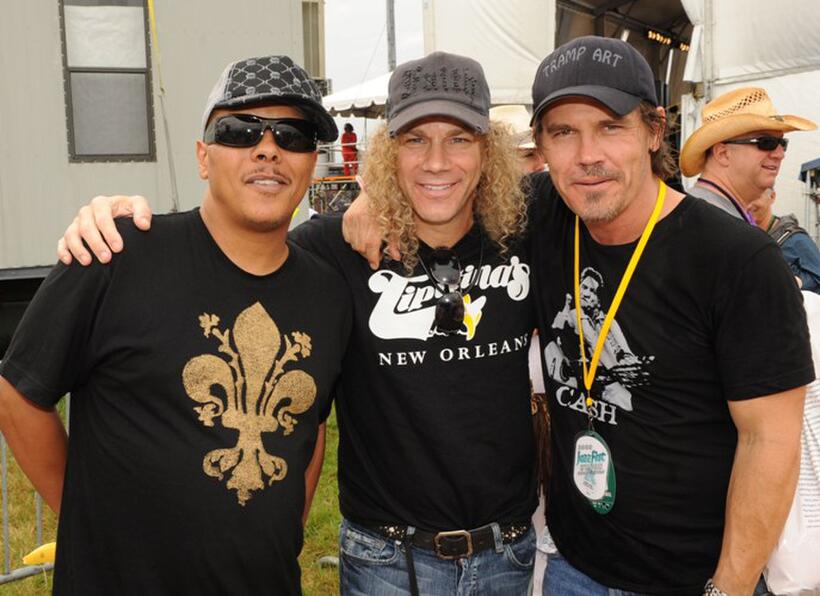 Ivan Neville, David Bryan and Josh Brolin at the 2009 New Orleans Jazz and Heritage Festival.