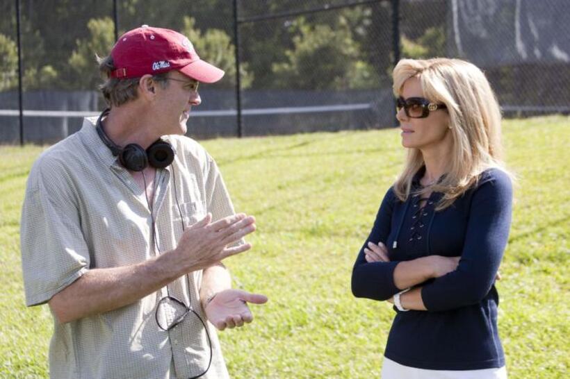 Director John Lee Hancock and Sandra Bullock on the set of "The Blind Side."