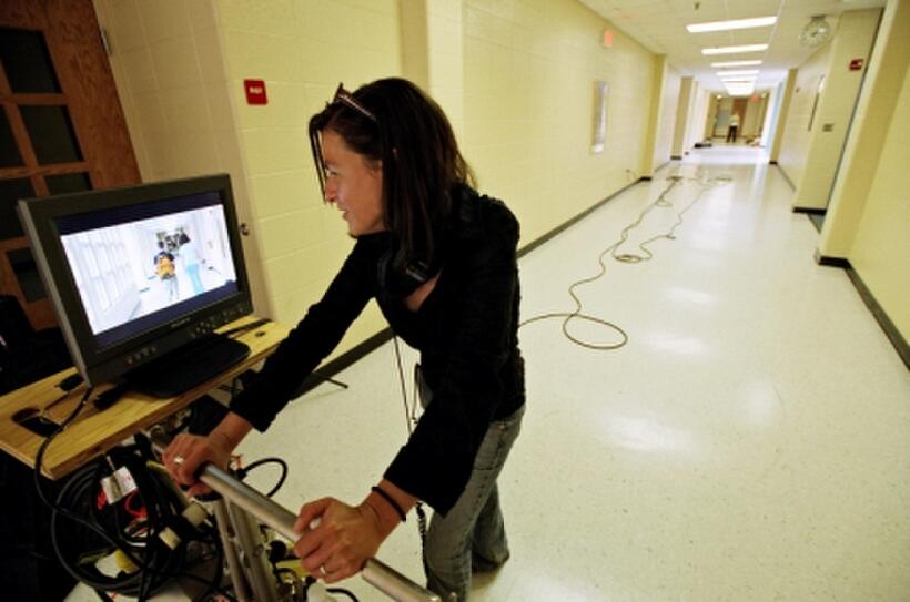 Director Nanette Burstein on the set of "American Teen."