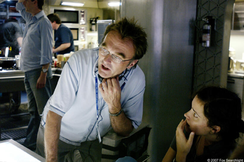 Director Danny Boyle and Rose Byrne on the set of "Sunshine."