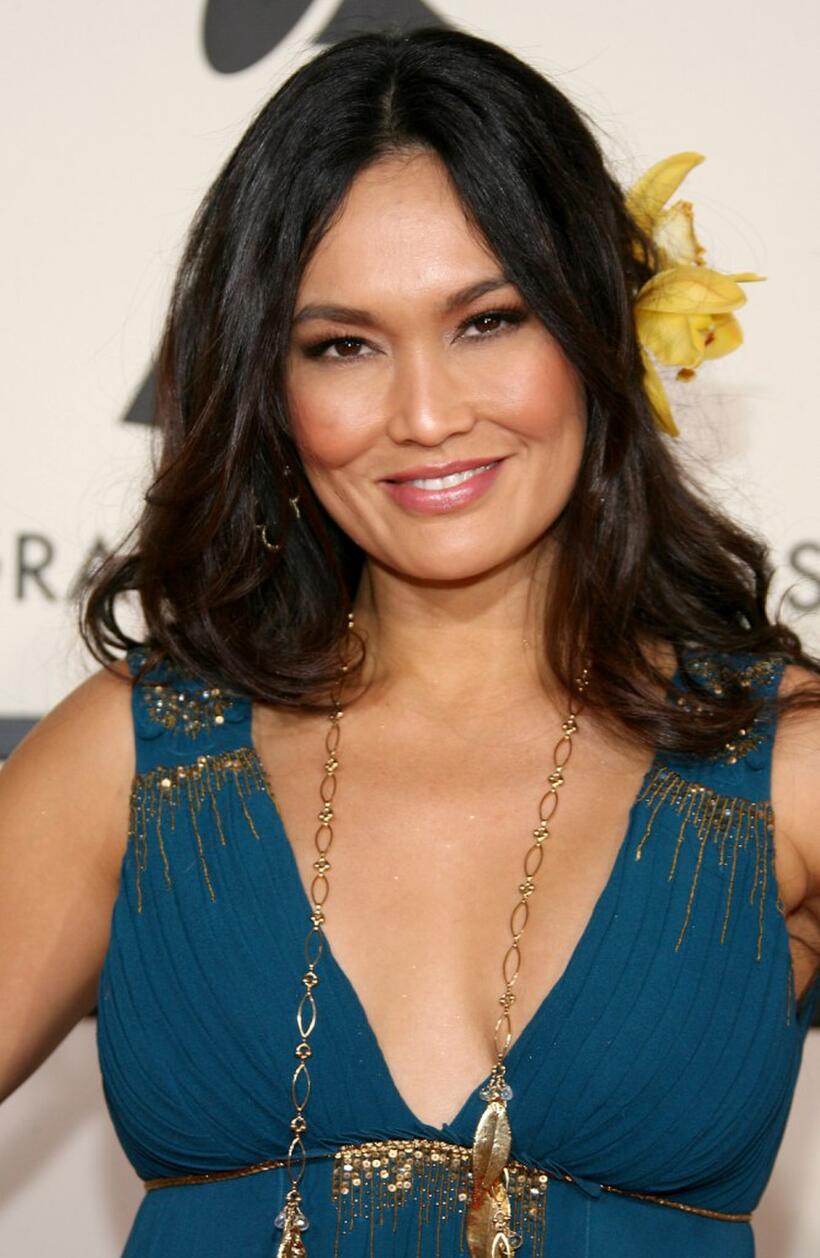 Tia Carrere at the 50th annual Grammy awards.