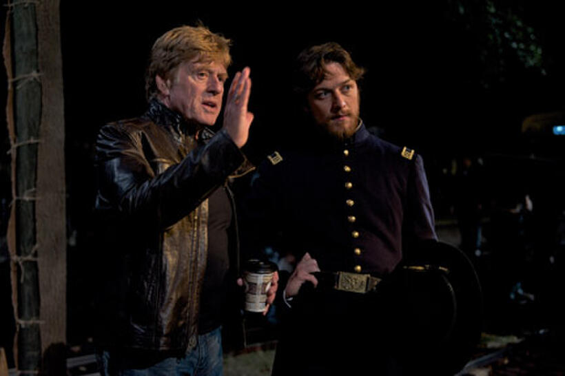Robert Redford and James McAvoy on the set of ``The Conspirator.''