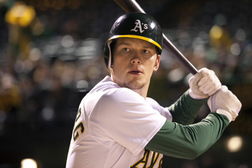 Chris Pratt as Scott Hatteberg in ``Moneyball.''