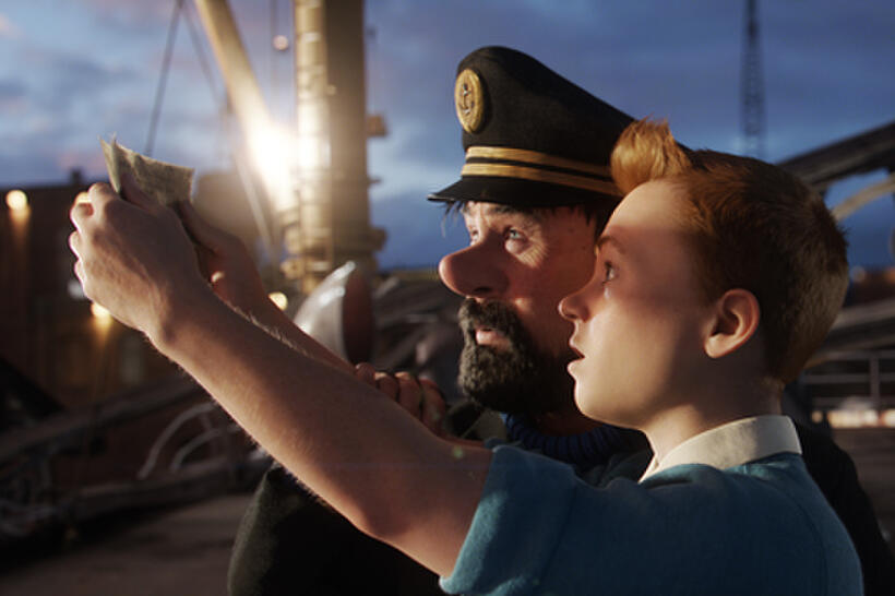 Captain Haddock and Tintin in ``The Adventures of Tintin.''
