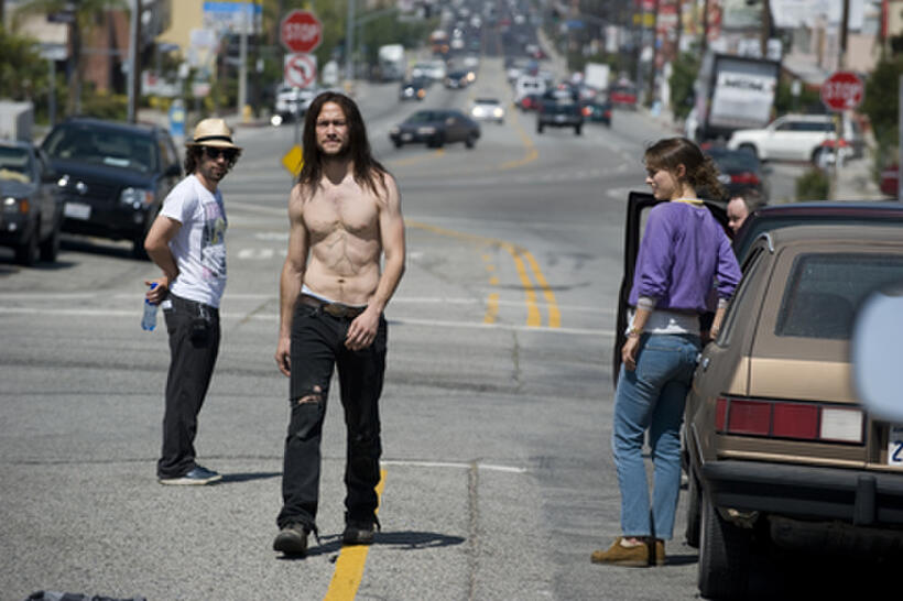 Spencer Susser, Joseph Gordon-Levitt and Natalie Portman on the set of ``Hesher.''