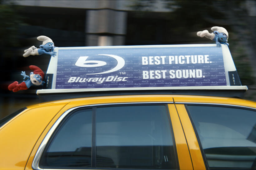 Papa Smurf, Grouchy Smurf and Clumsy Smurf in ``The Smurfs.''