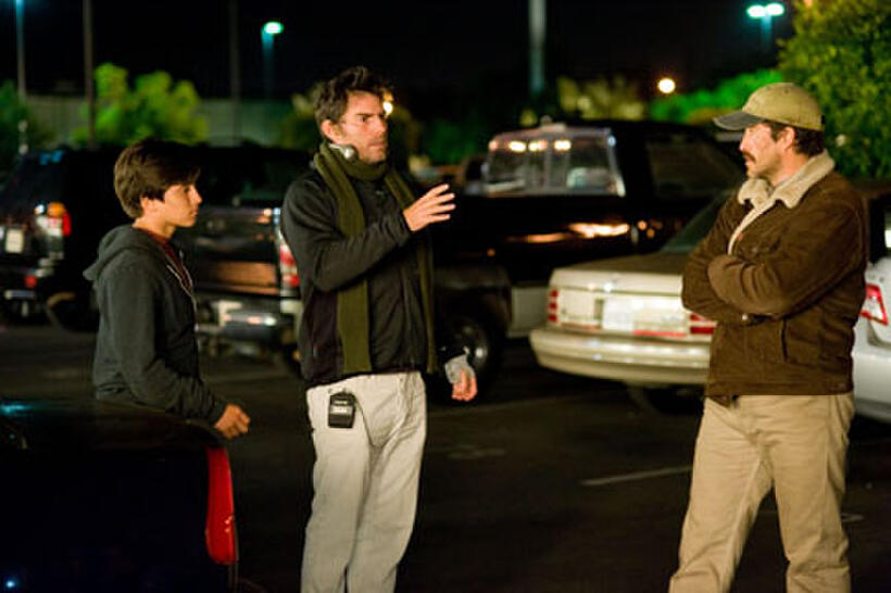 Jose Julian, Chris Weitz and Demian Bichir on the set of ``A Better Life.''