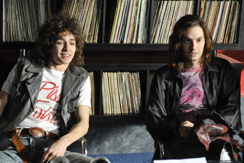 Robert Sheehan as Ivan McCormick and Ben Barnes as Neil McCormick in ``Killing Bono.''