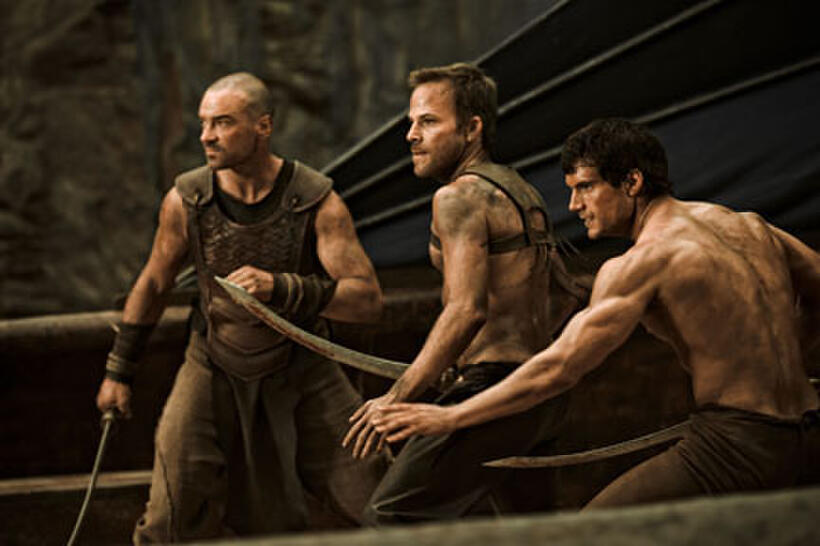 Stephen Dorff as Stavros and Henry Cavill as Theseus in ``Immortals.''