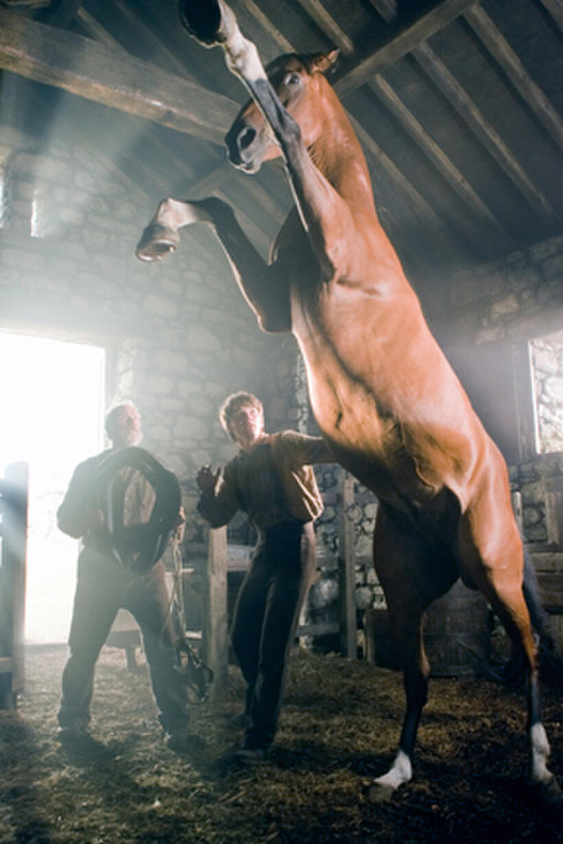 Peter Mullan as Ted Narracott, Jeremy Irvine as Albery and Joey in ``War Horse.''