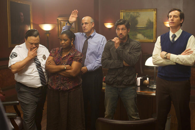 Adrian Martinez as Mr. Clean, Octavia Spencer as Madge, Jeffrey Tambor as Gordon, Patrick Dempsey as Tripp, and Rob Huebel as Rex in ``Flypaper.''