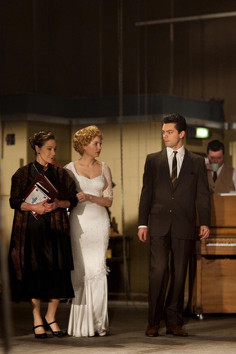 Zoe Wanamaker as Paula Strasberg, Michelle Williams as Marilyn Monroe and Dominic Cooper as Milton Greene in ``My Week with Marilyn.''